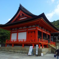 One of the many red shrines at Kiyomizu-dera temple in Kyoto
